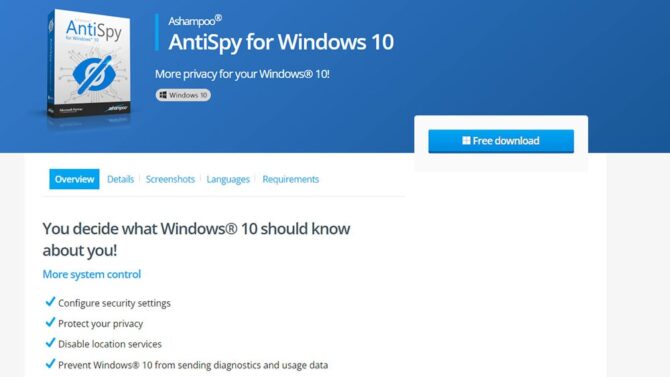 Ashampoo AntiSpy для Windows 10 - это более высокий уровень приватности