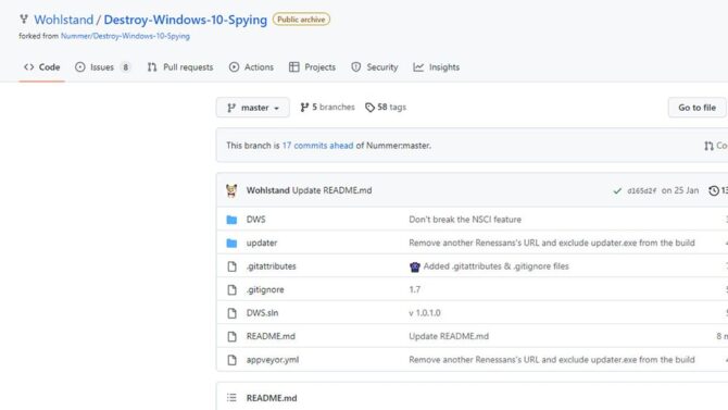 Destroy Windows 10 Spying - название говорит за себя - уничтожь шпионаж Windows