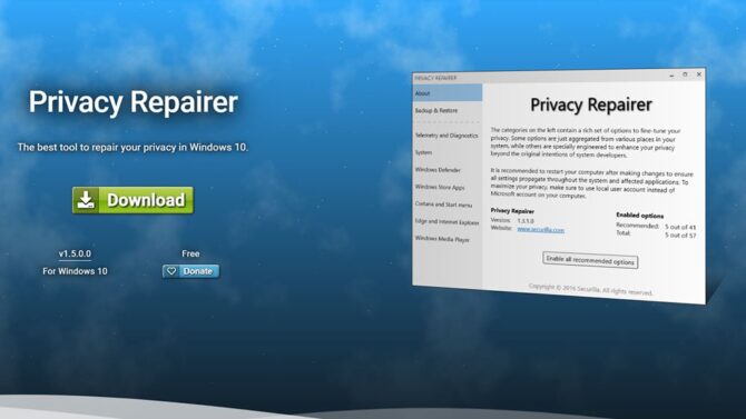 Privacy Repairer имеет 60 опций для повышения уровня приватности